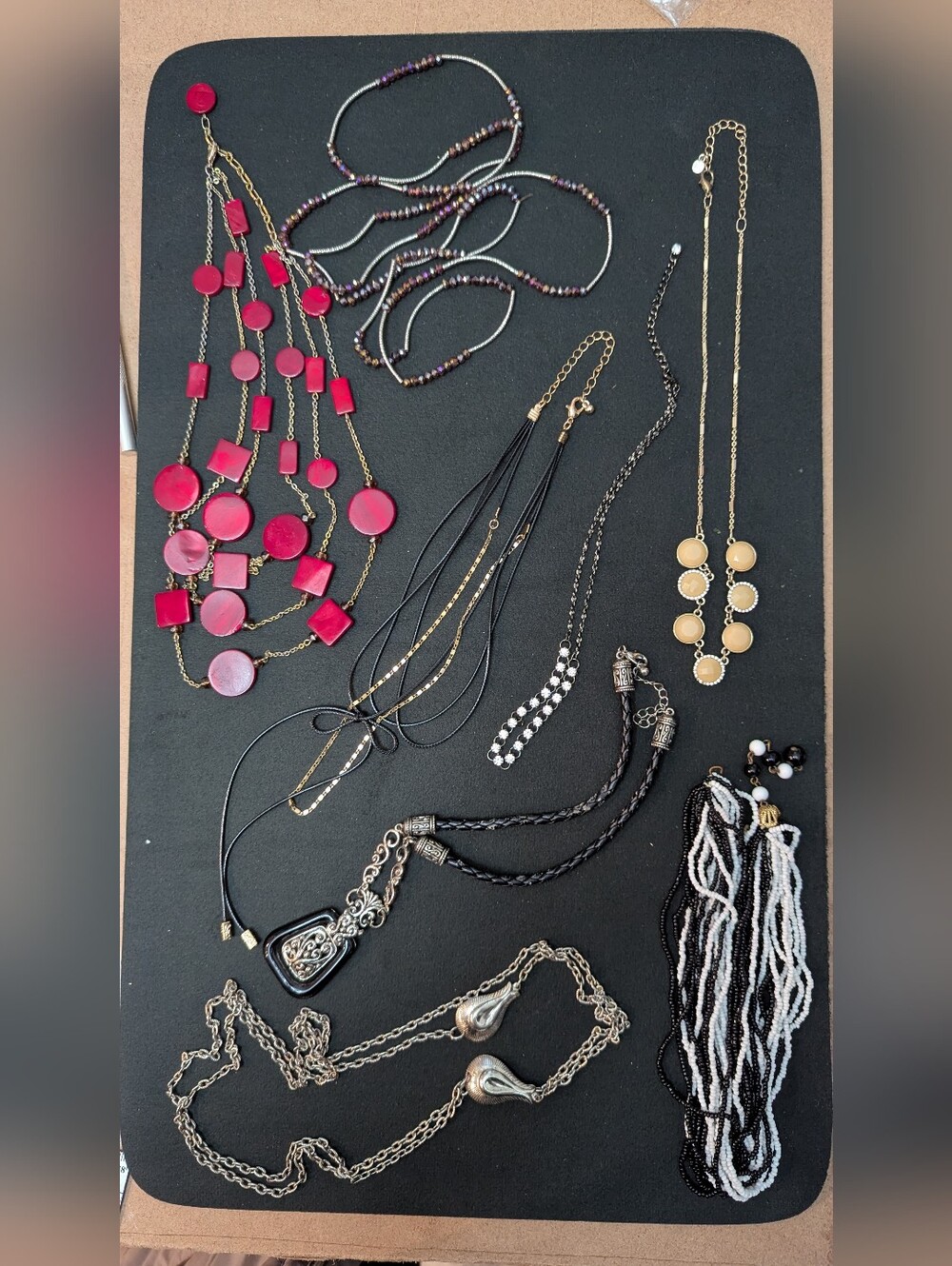 Mixed Lot of 10 Fashion Necklace Sets in Red, Black, Cream, Silver & Gold Tones